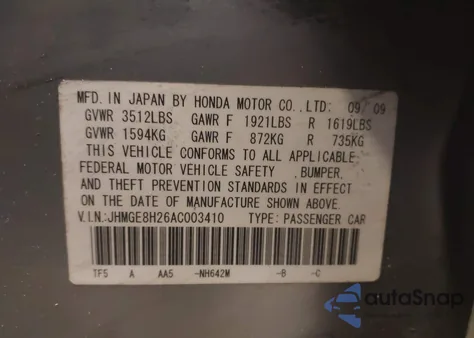 2010 Honda Fit from USA, damaged, VIN JHMGE8H26AC003410